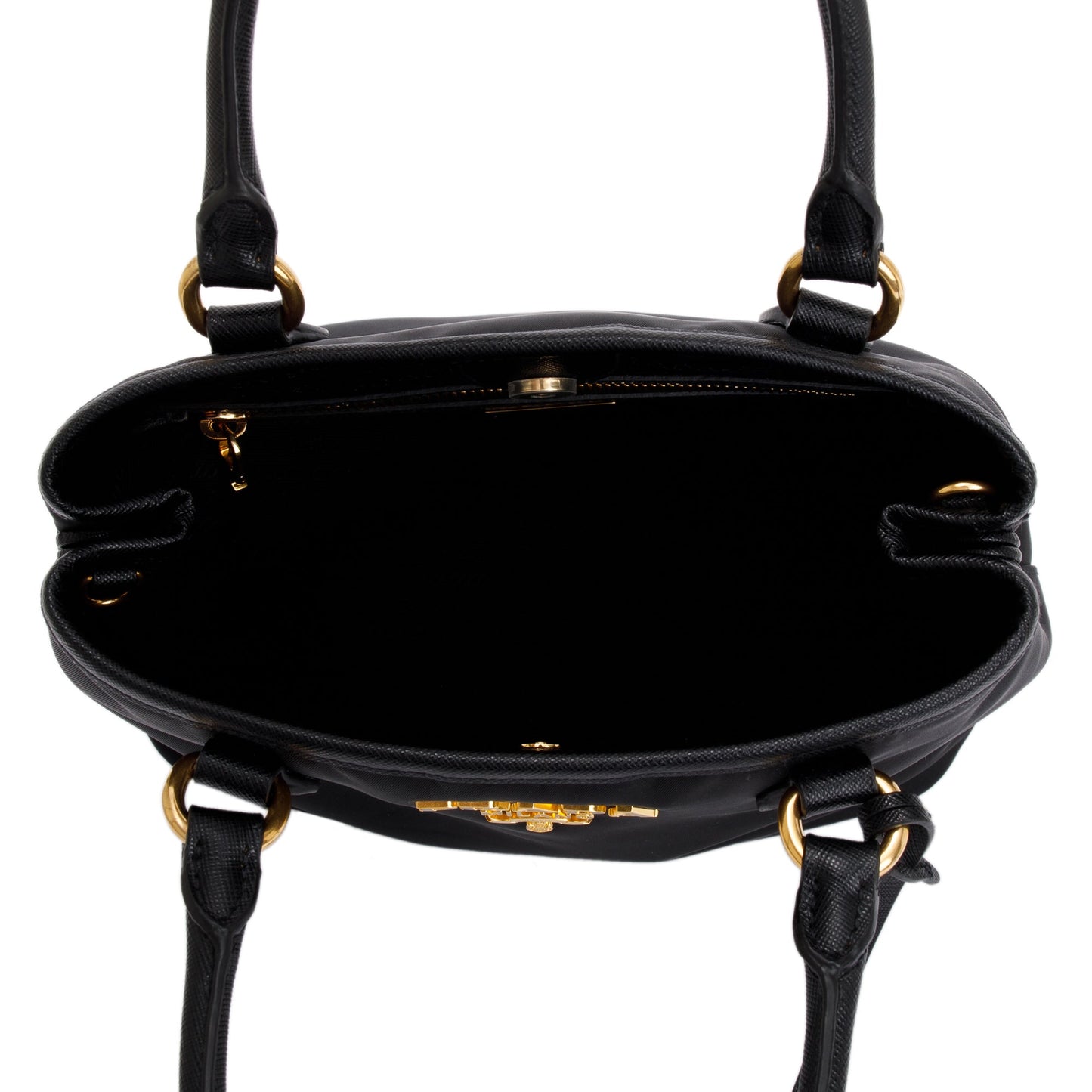 Prada Black Saffiano Leather Trimmed Tessuto Nylon Small Satchel
