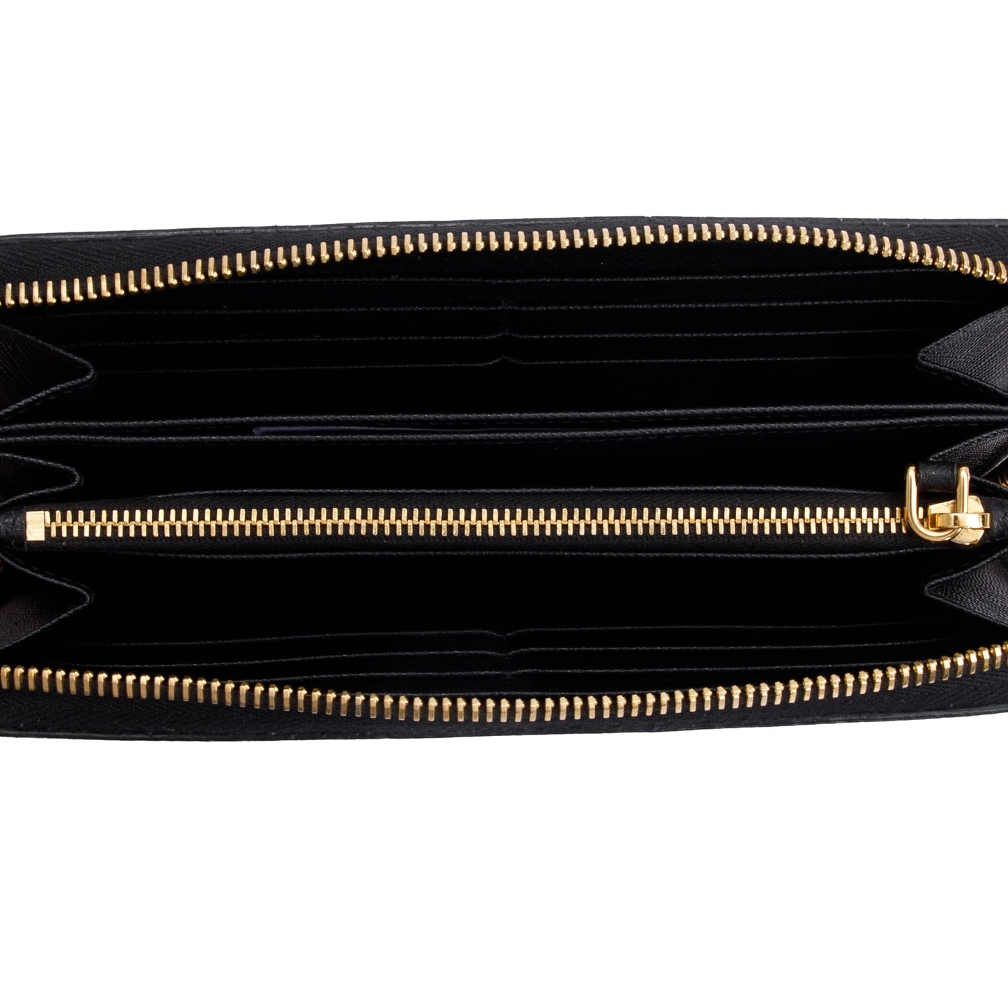 Prada Black Saffiano Leather Zip Around Wallet