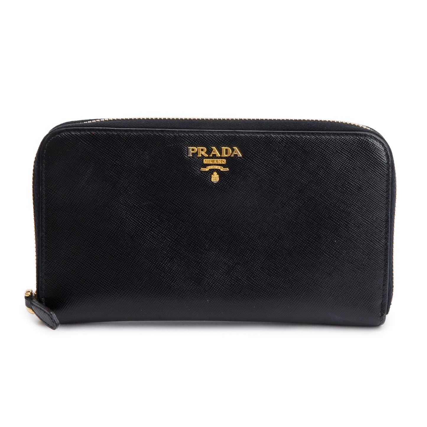 Prada Black Saffiano Leather Zip Around Wallet