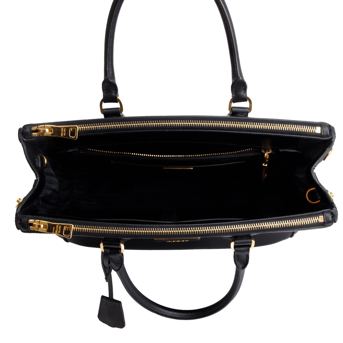Prada Black Saffiano Lux Medium Double Zip Galleria Tote