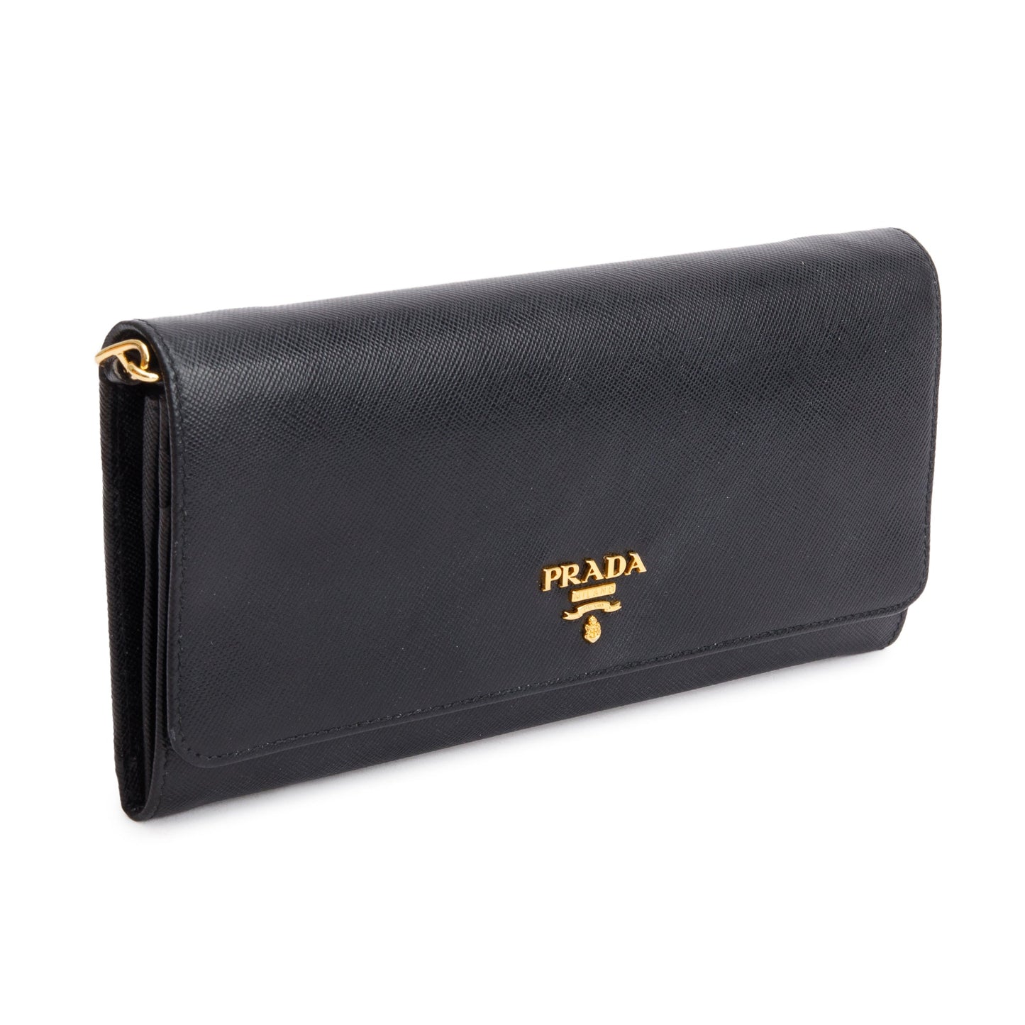 Prada Black Saffiano Metal Continental Wallet on Chain