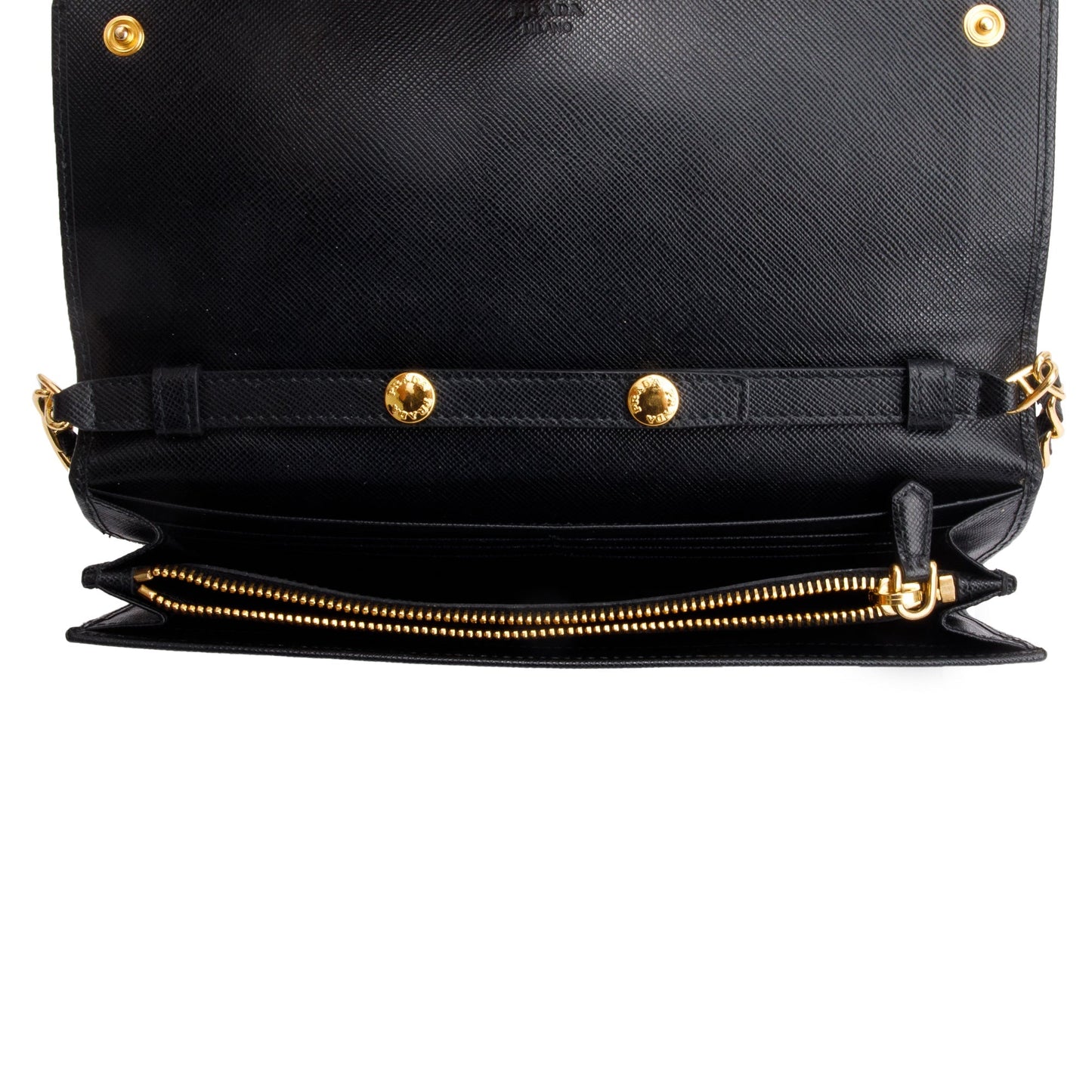Prada Black Saffiano Metal Continental Wallet on Chain