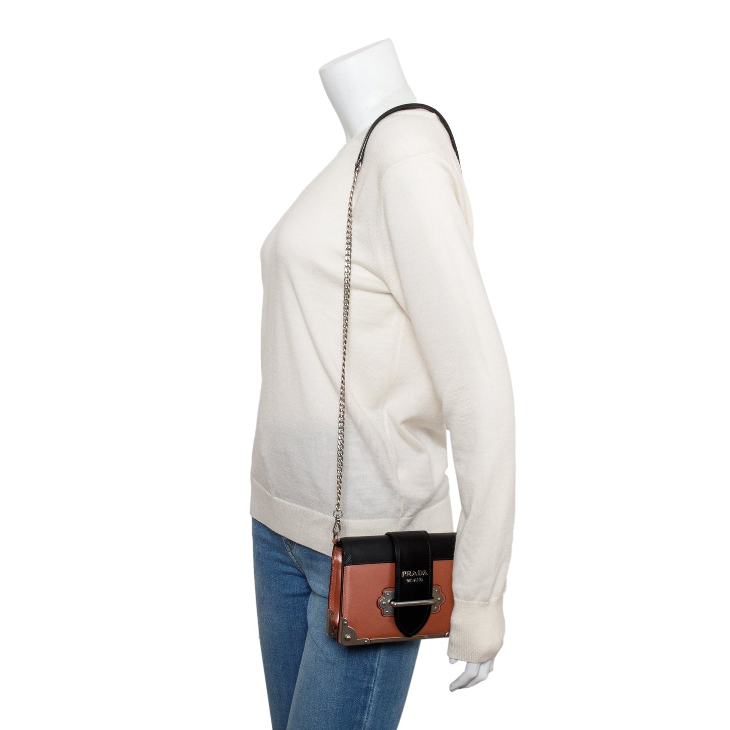 Prada Black Saffiano Pink Calf Cahier Bag