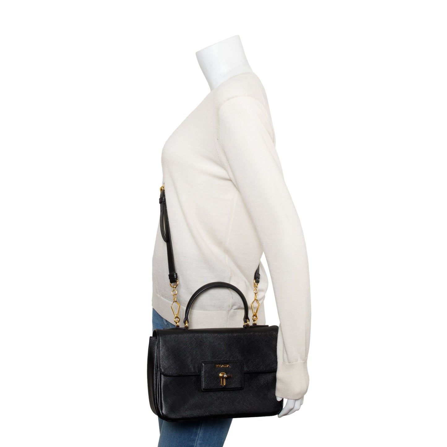 Prada Black Saffiano Top55 Handle Tote