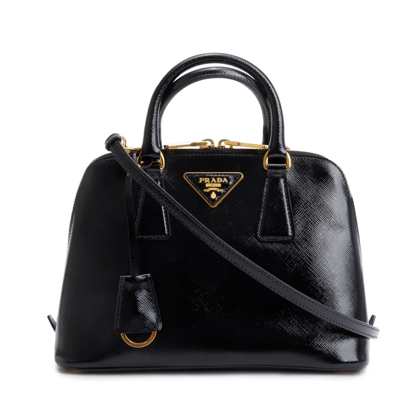 Prada Black Saffiano Vernice Small Promenade Tote
