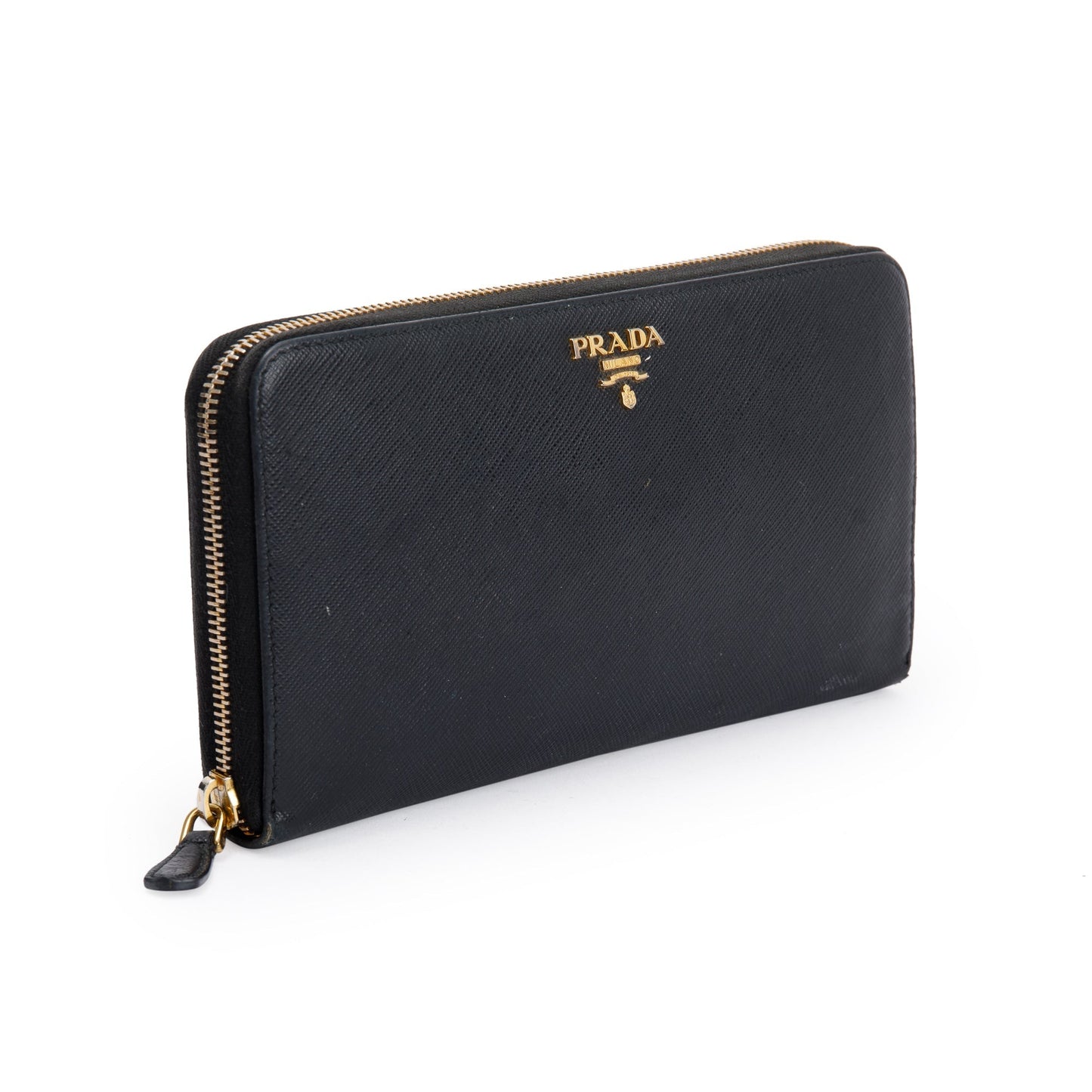 Prada Black Saffiano Zip Around Orgainzer Wallet