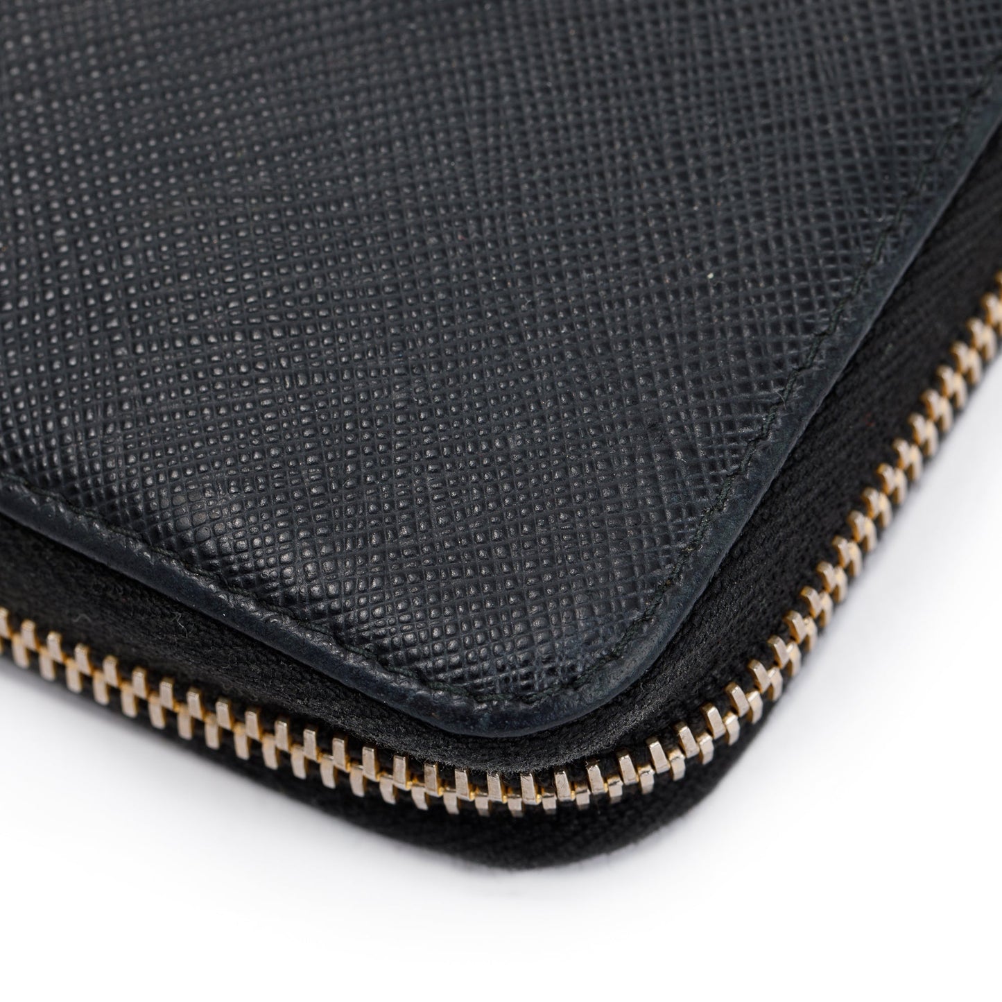 Prada Black Saffiano Zip Around Orgainzer Wallet