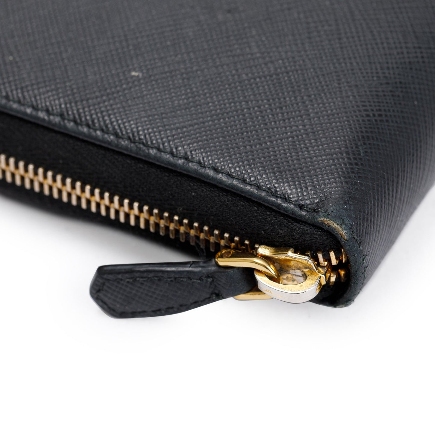 Prada Black Saffiano Zip Around Orgainzer Wallet