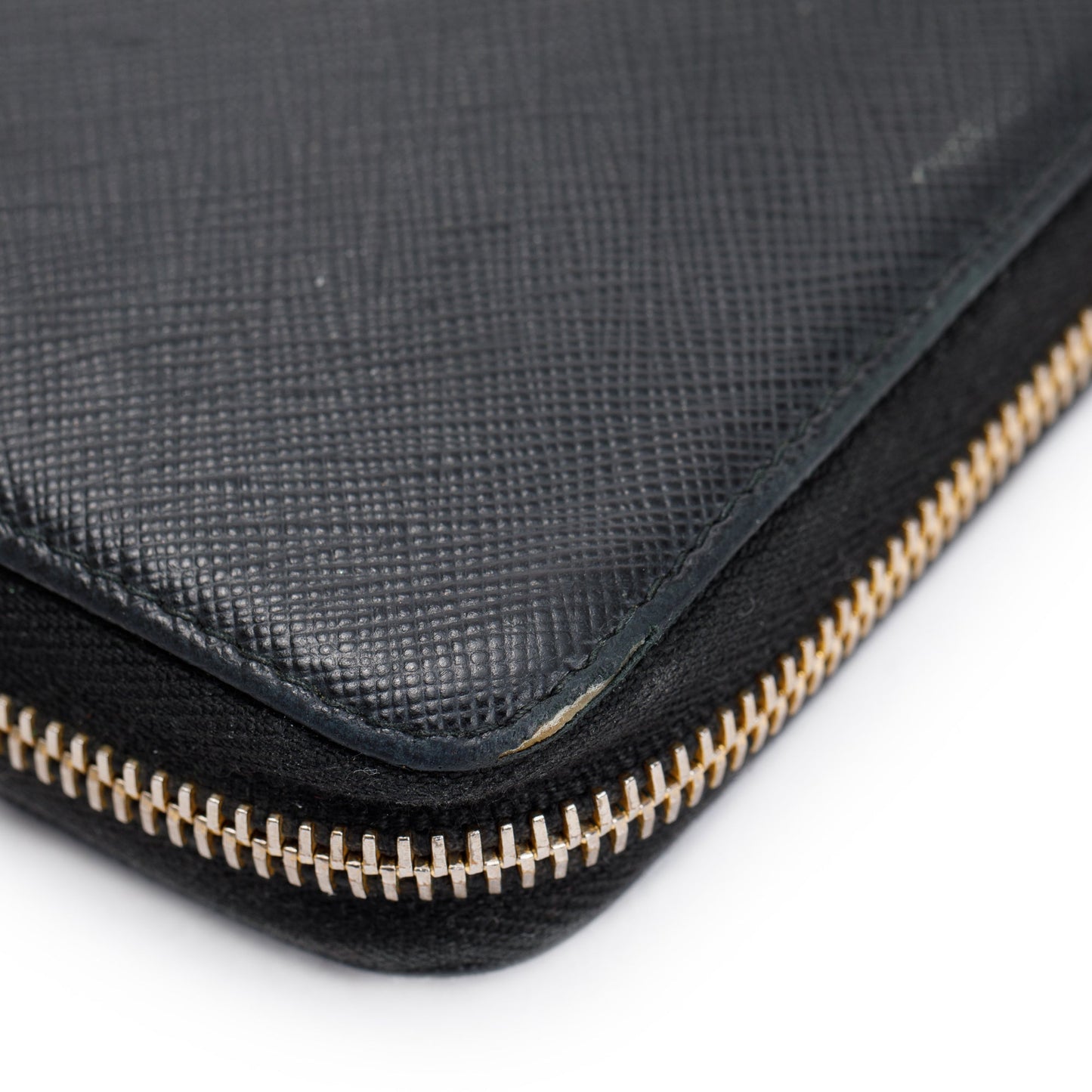 Prada Black Saffiano Zip Around Orgainzer Wallet