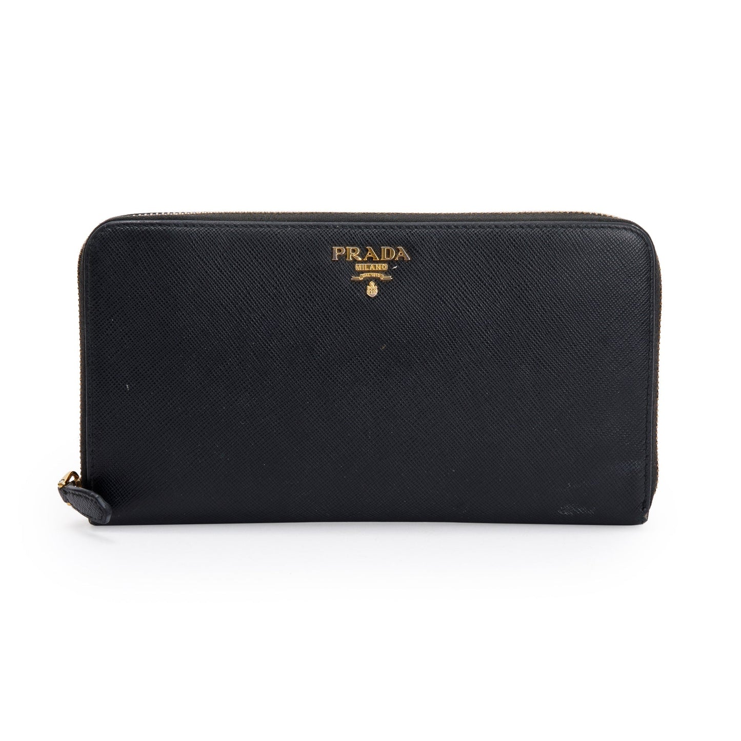 Prada Black Saffiano Zip Around Orgainzer Wallet