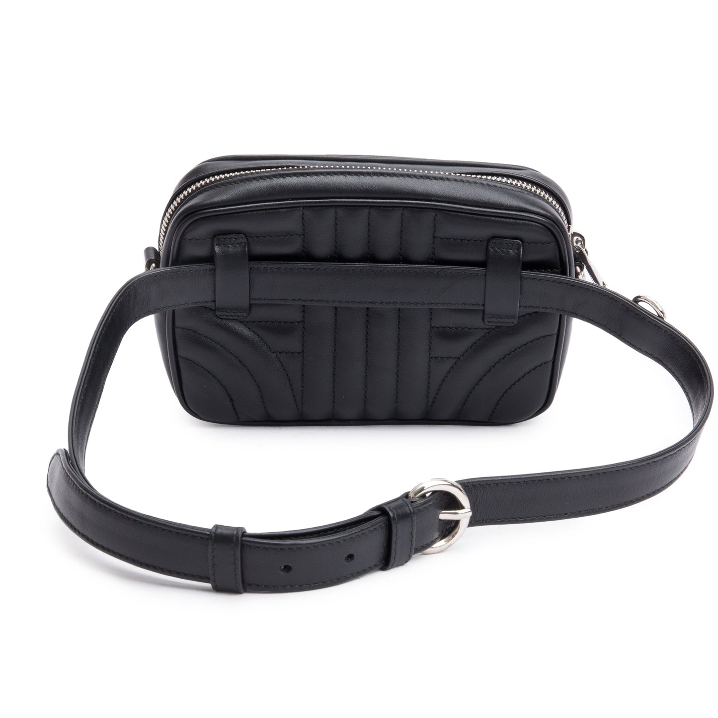 Prada Black Soft Calf Impuntu Logo Diagramme Camera Belt Bag
