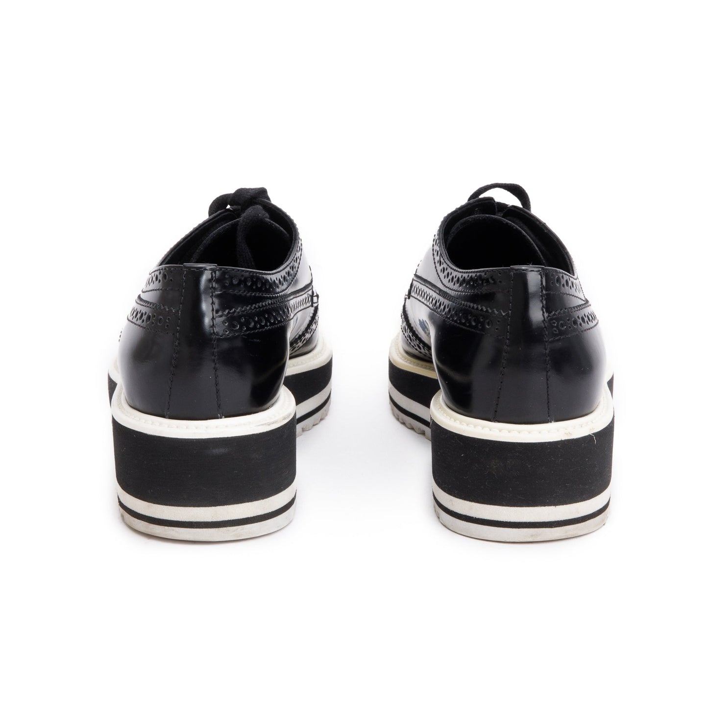 Prada Black Spazzolato Leather Eyelet Trim  Laced Oxford Shoes, Size 37