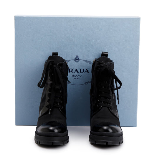 Prada Black Spazzolato Nylon Calzature Donna Boots, Size 37.5