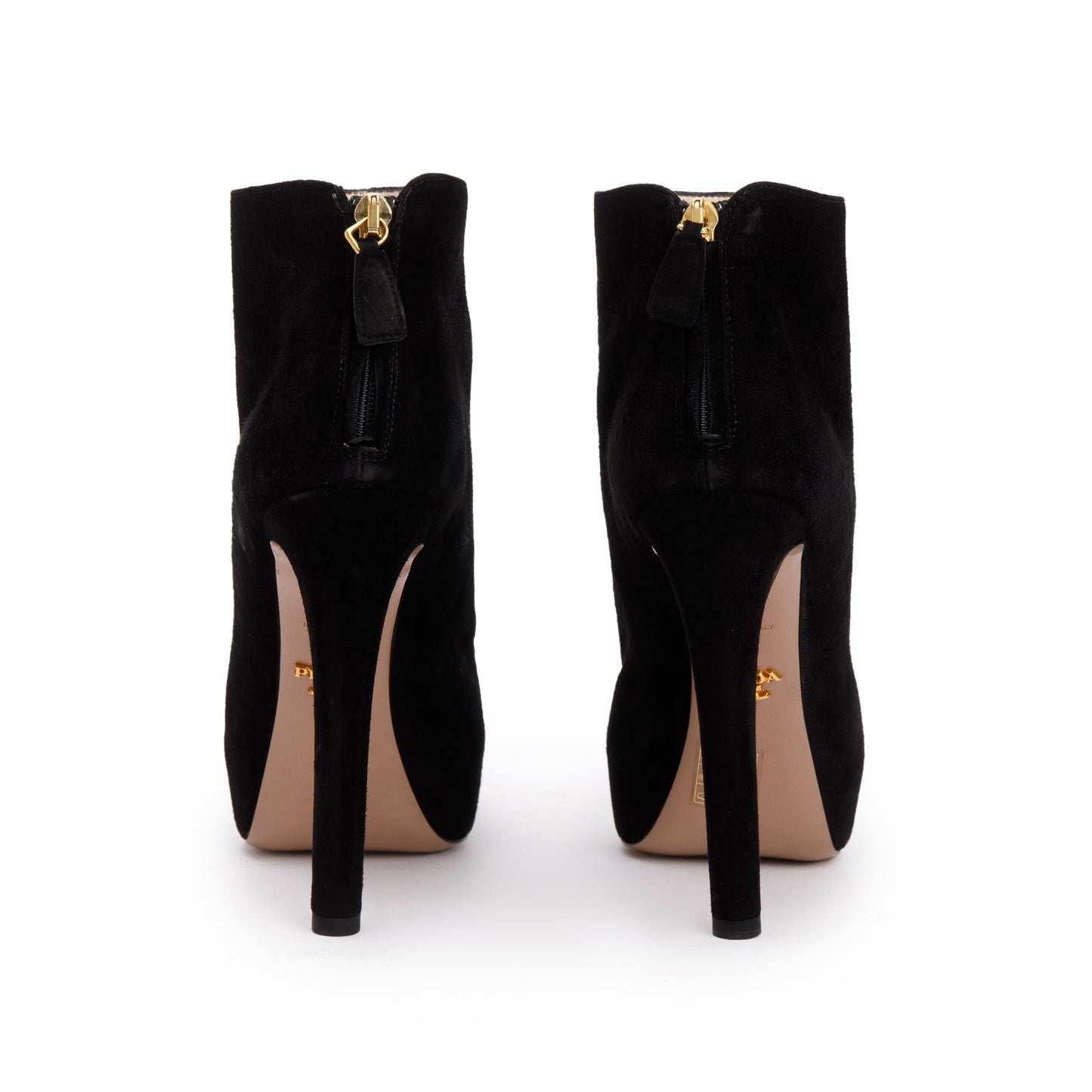 Prada Black Suede High Heeled Booties, Size 36