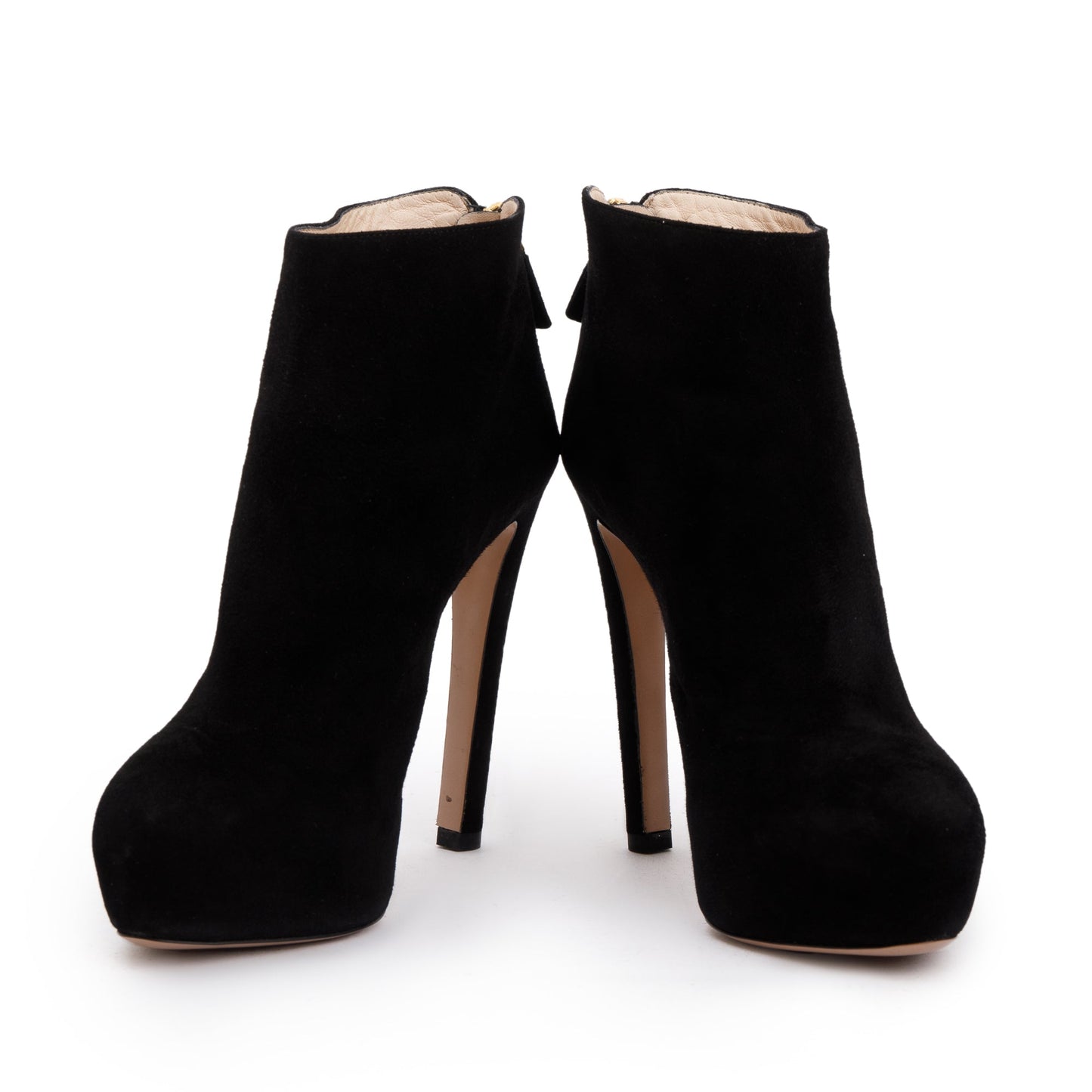 Prada Black Suede High Heeled Booties, Size 36