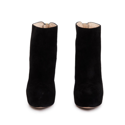 Prada Black Suede High Heeled Booties, Size 36