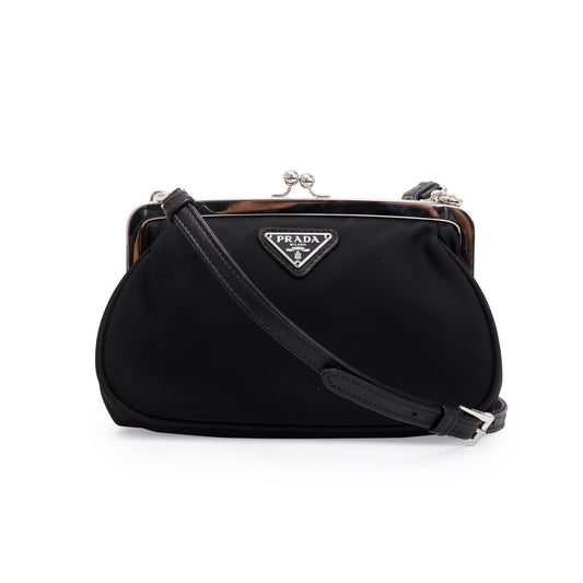 Prada Black Tessuto Nylon Kisslock Crossbody Bag