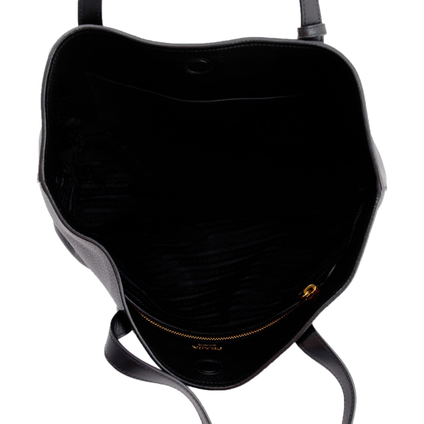 Prada Black Vitello Daino Front Pocket Shopping Tote