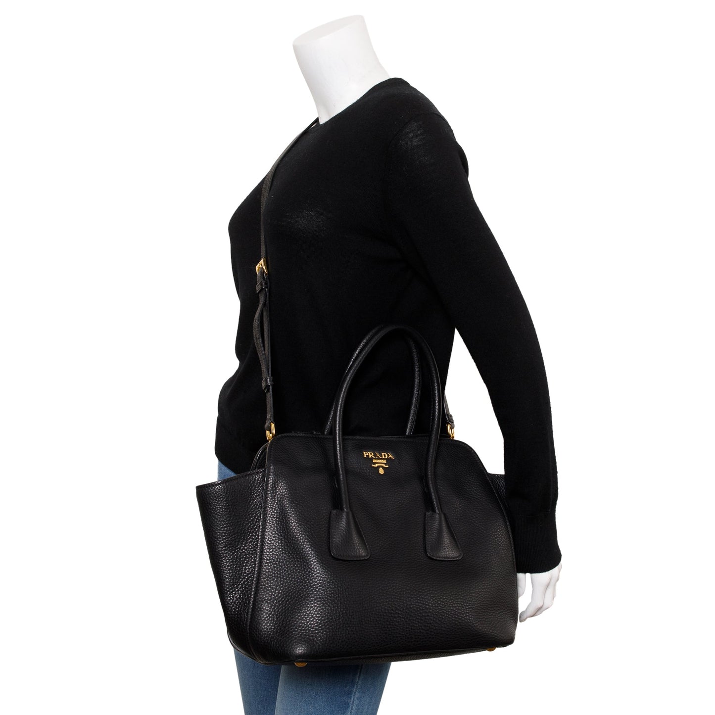 Prada Black Vitello Daino Handle Tote Bag