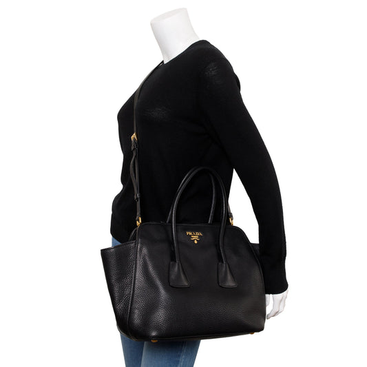 Prada Black Vitello Daino Handle Tote Bag