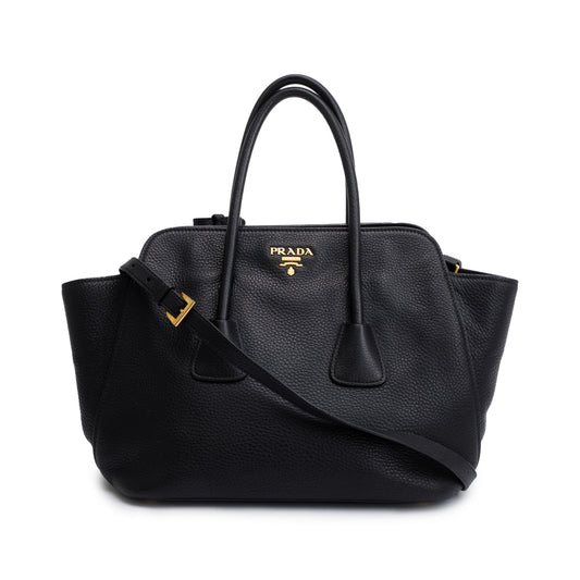 Prada Black Vitello Daino Handle Tote Bag