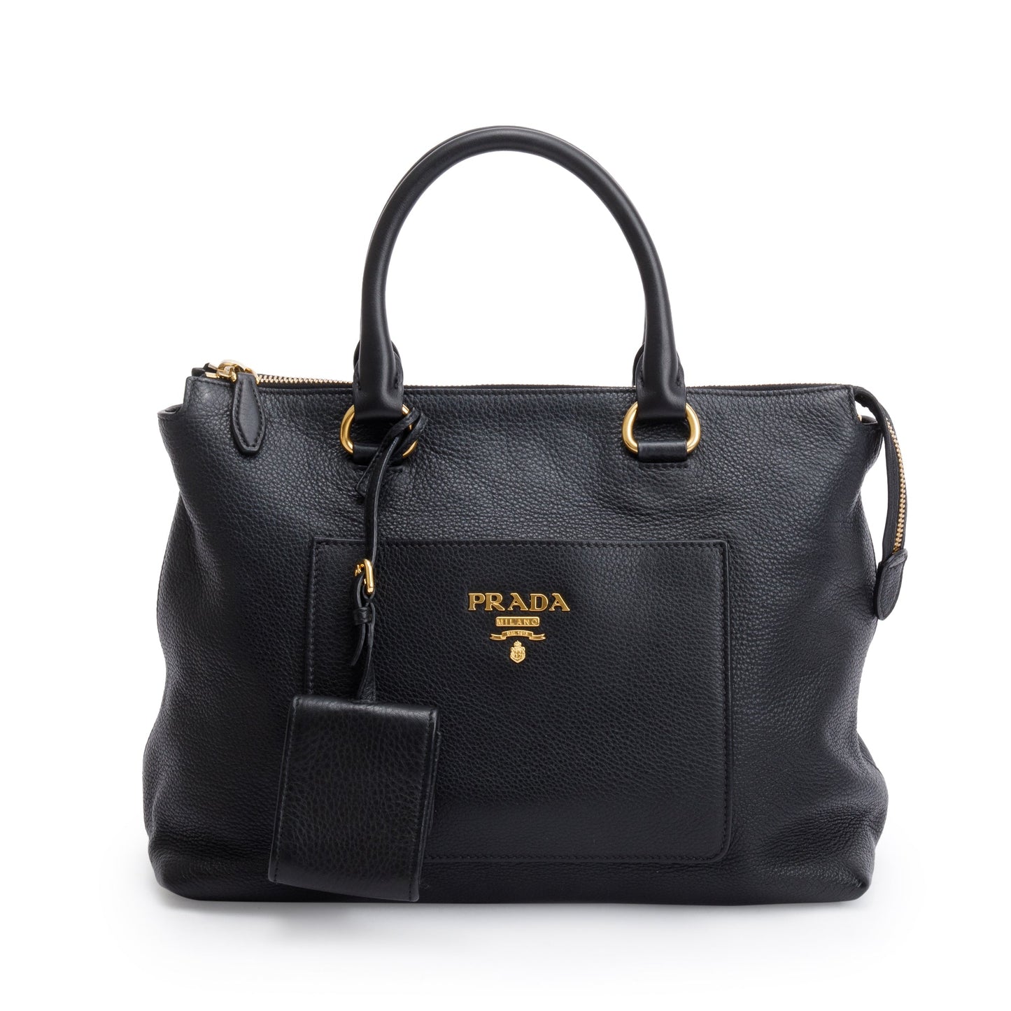 Prada Black Vitello Daino Leather Pocket Zip Tote