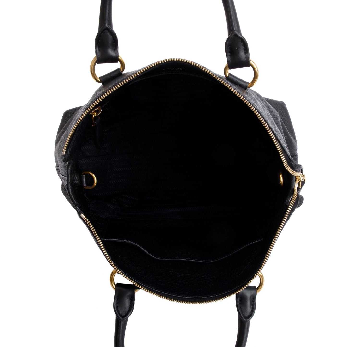 Prada Black Vitello Daino Leather Pocket Zip Tote