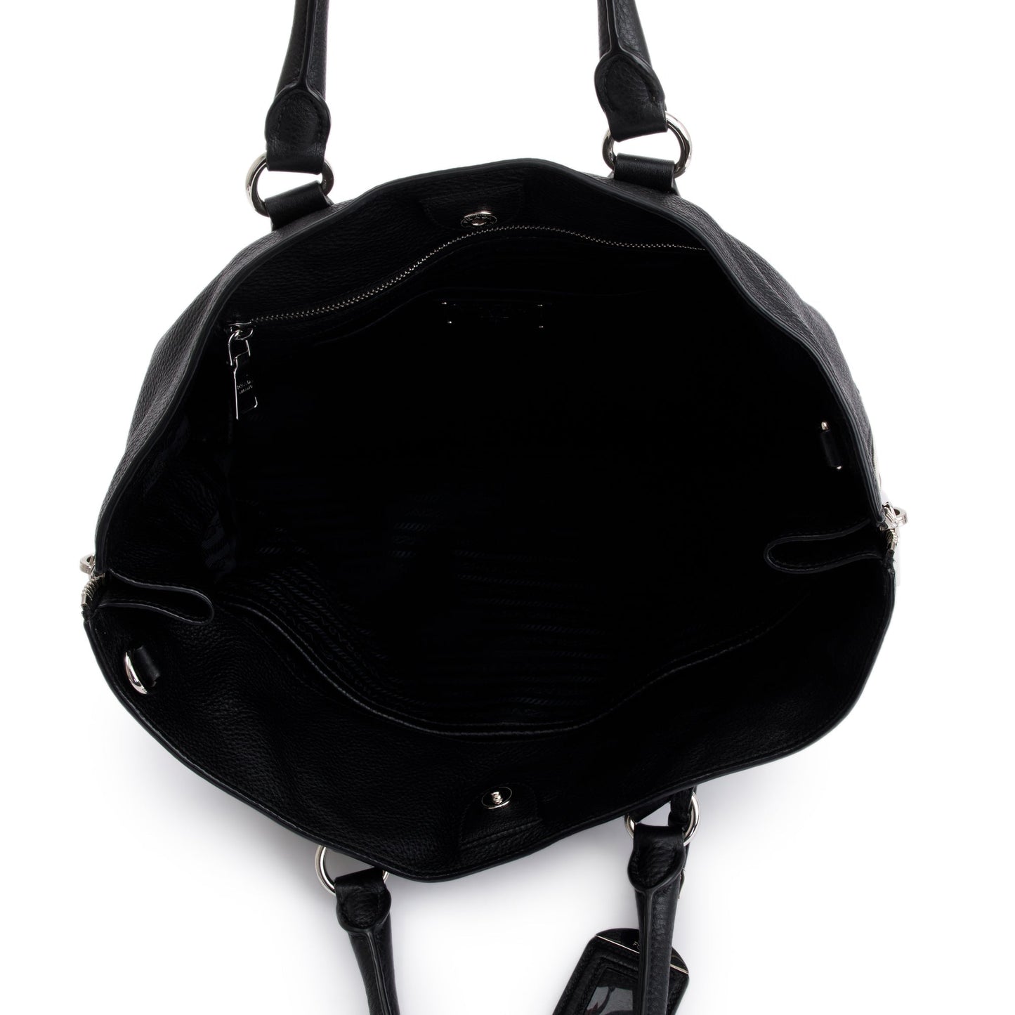Prada Black Vitello Daino Leather Side Zip Shopping Tote