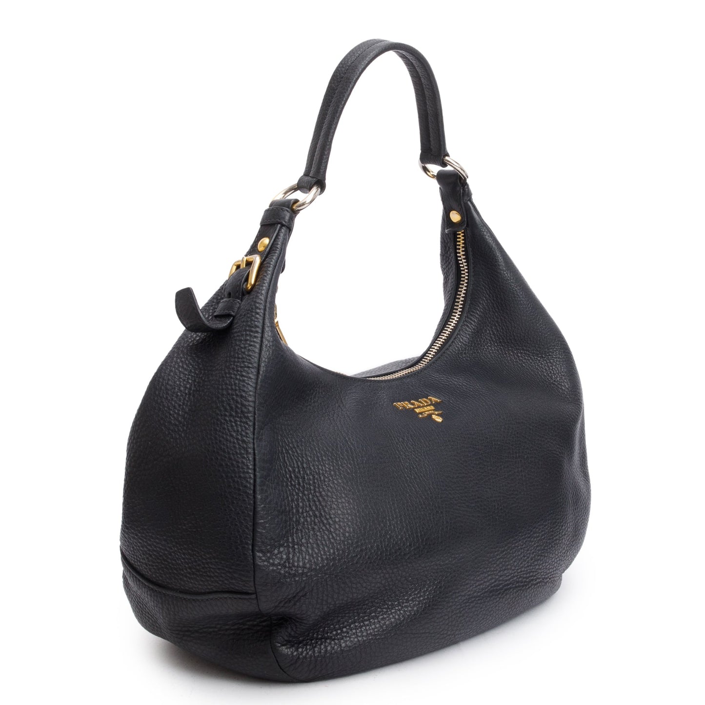 Prada Black Vitello Daino Leather Zip Top Hobo