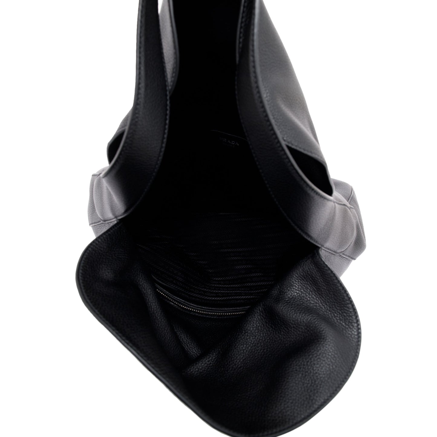 Prada Black Vitello Daino Medium Double Flap Hobo