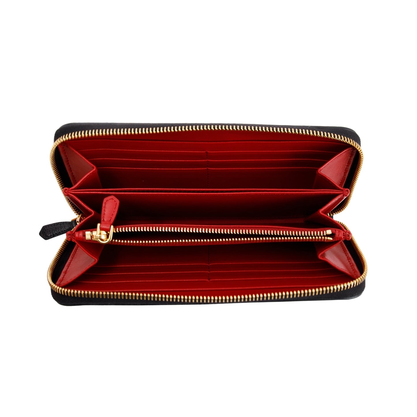 Prada Black Vitello Daino Zip Around Wallet