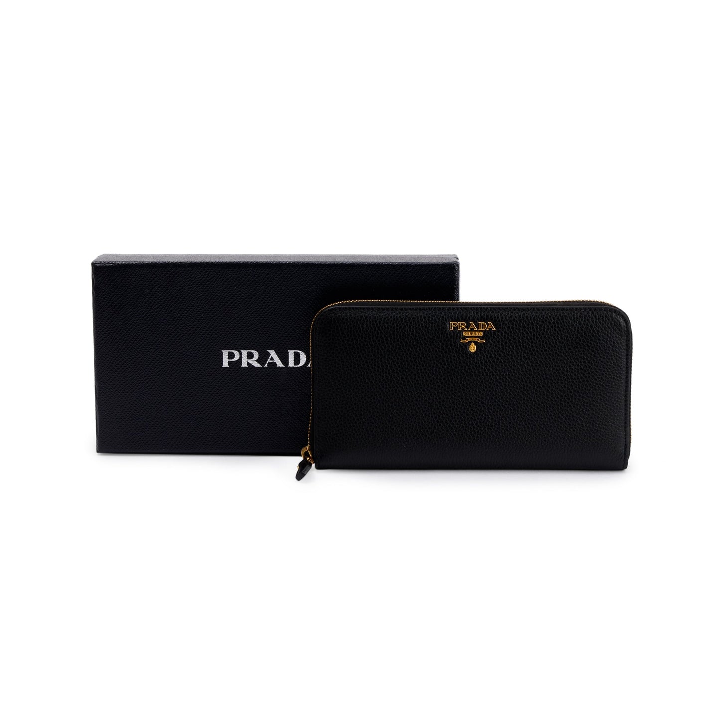 Prada Black Vitello Daino Zip Around Wallet
