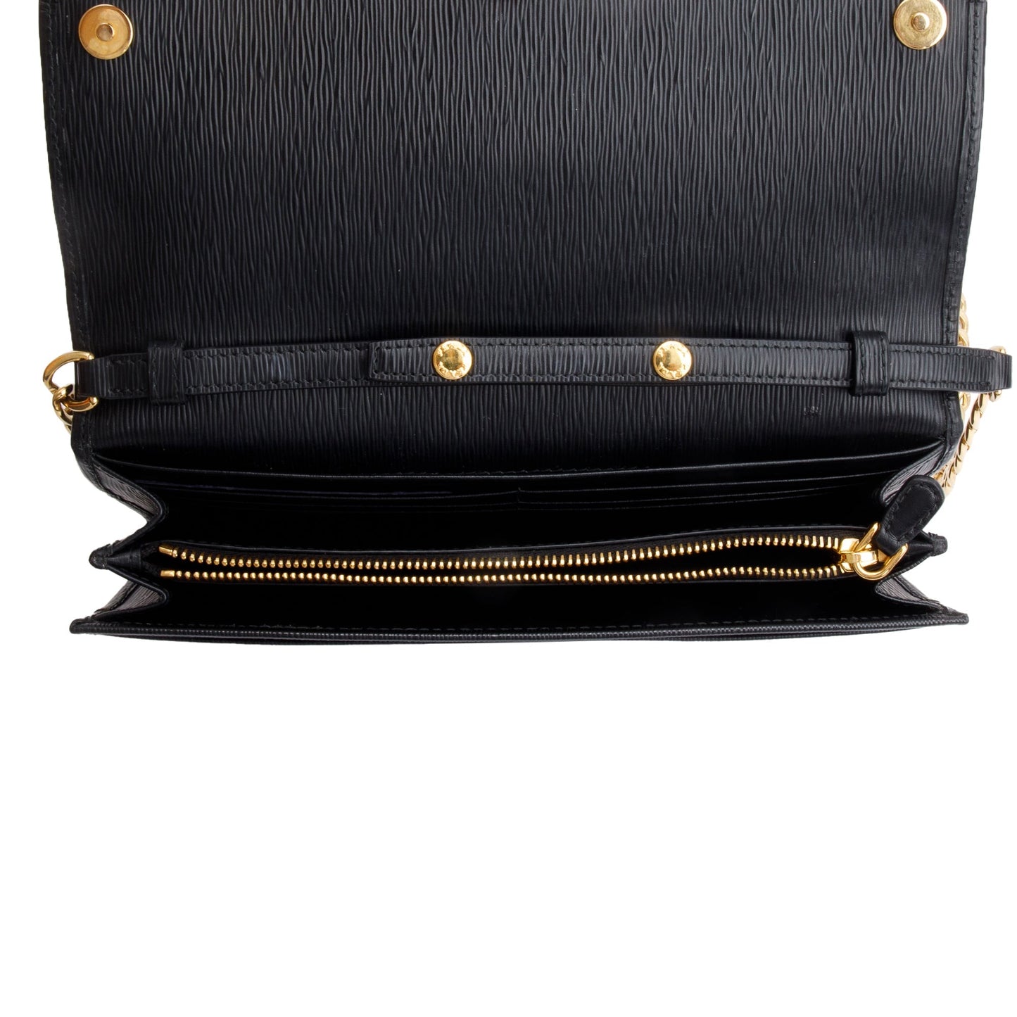 Prada Black Vitello Move Continental Wallet on Chain