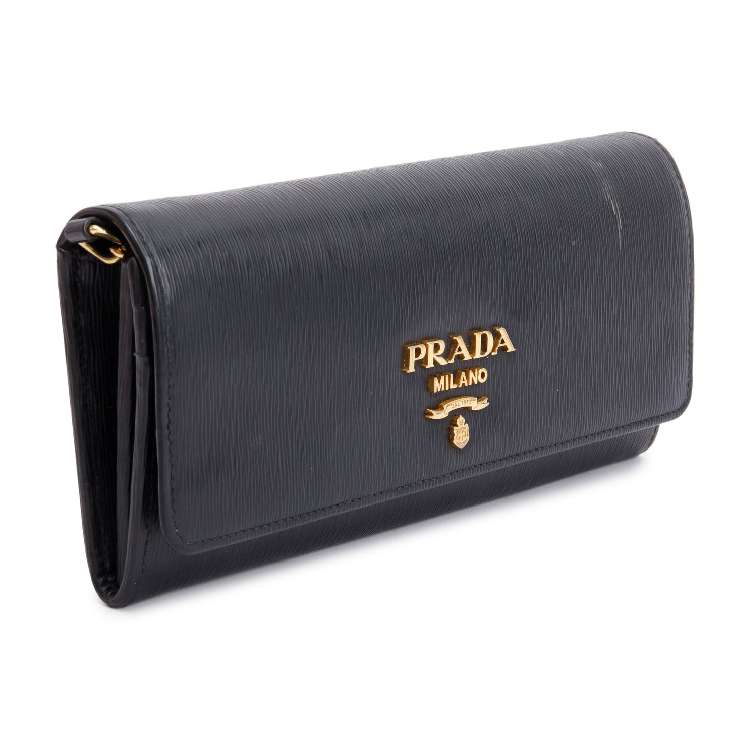Prada Black Vitello Move Continental Wallet on Chain