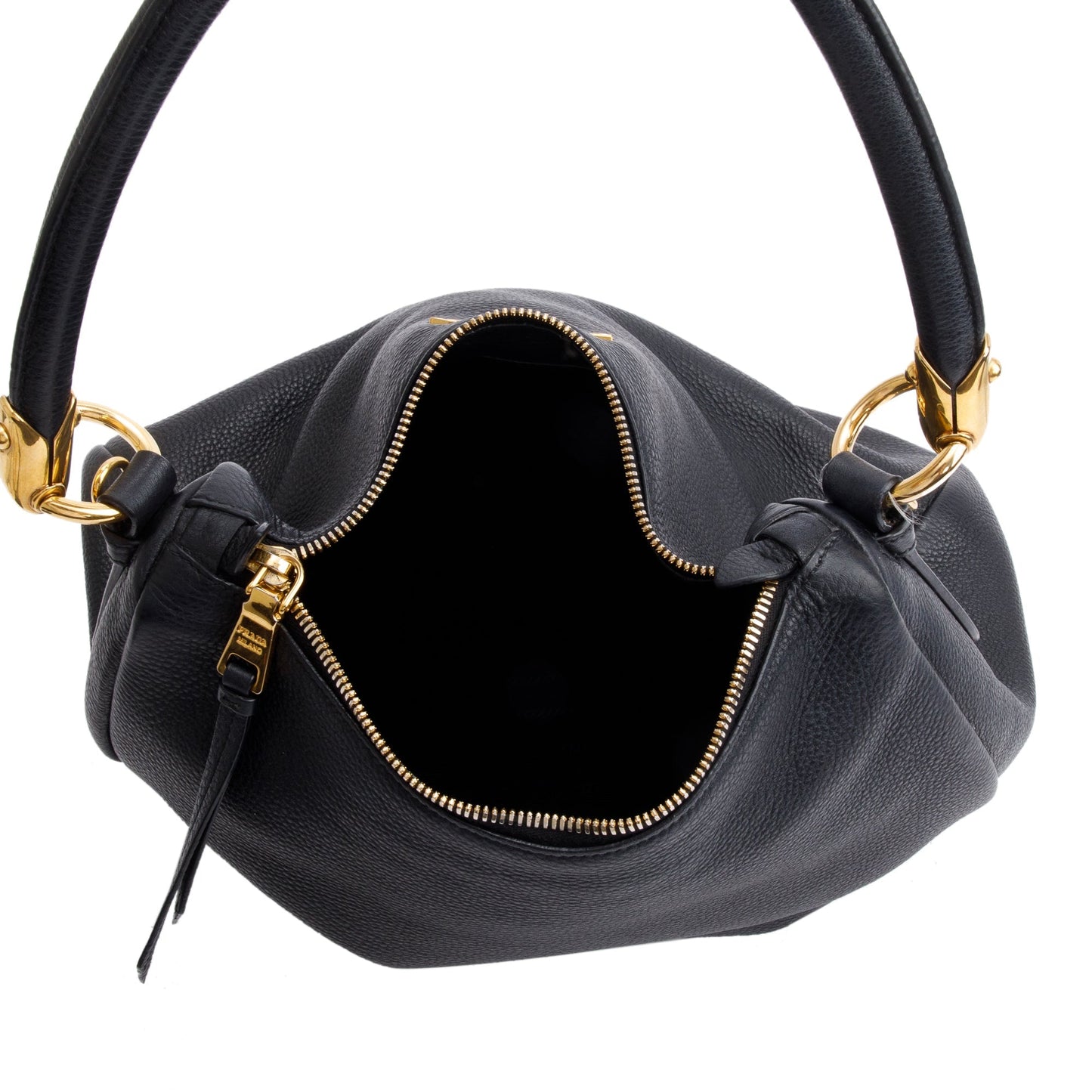Prada Black Vitello Phenix Convertible Hobo