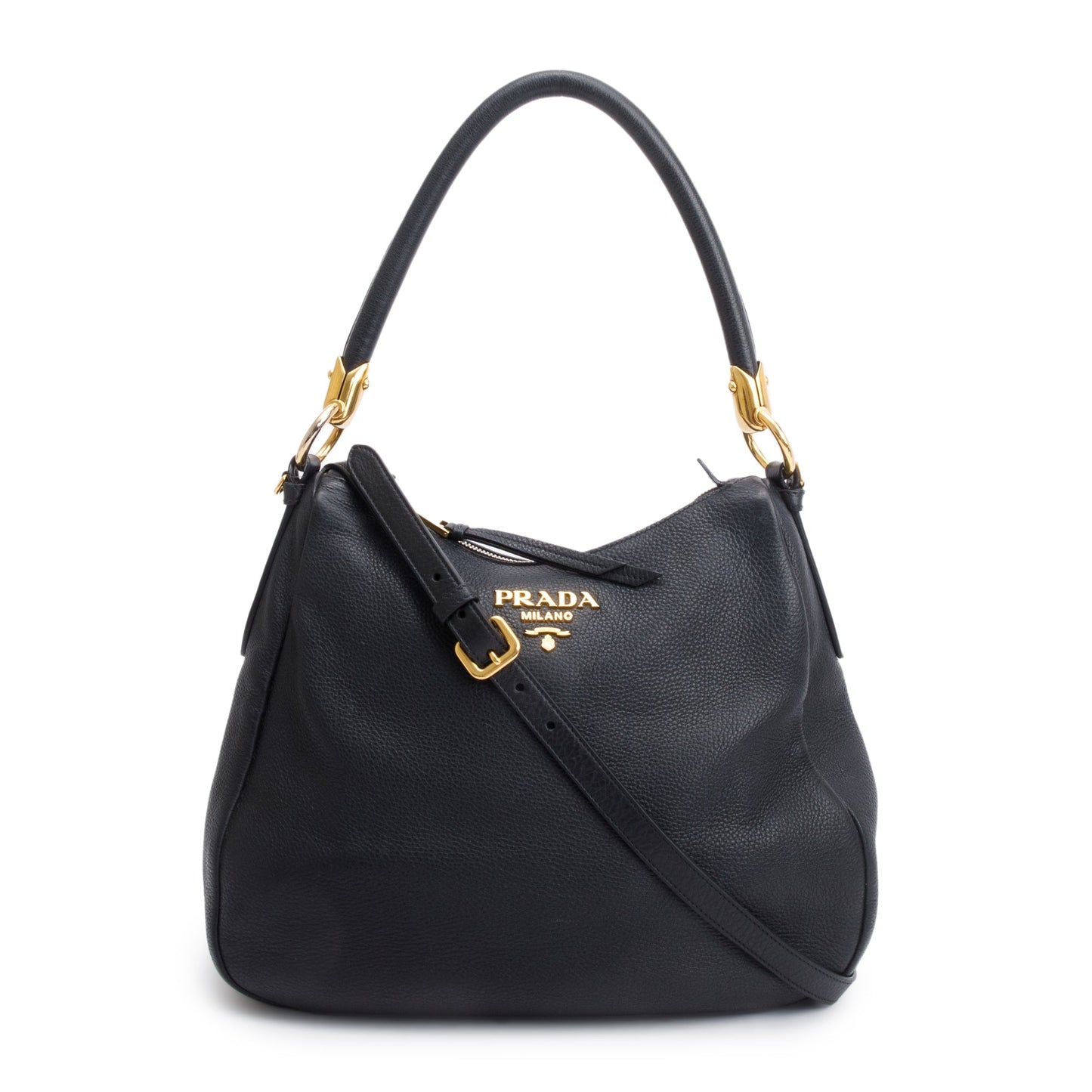 Prada Black Vitello Phenix Convertible Hobo