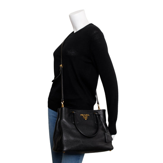 Prada Black Vitello Phenix Convertible Tote