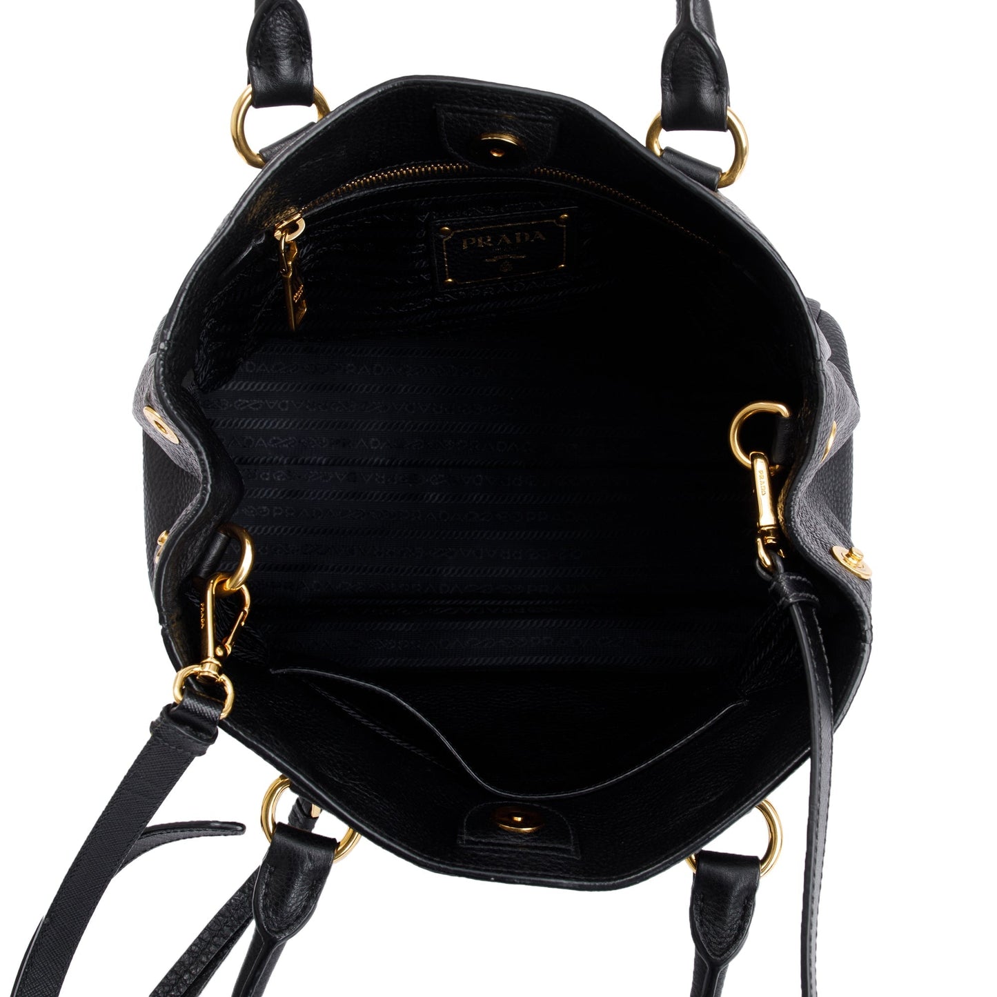 Prada Black Vitello Phenix Leather Pocket Tote