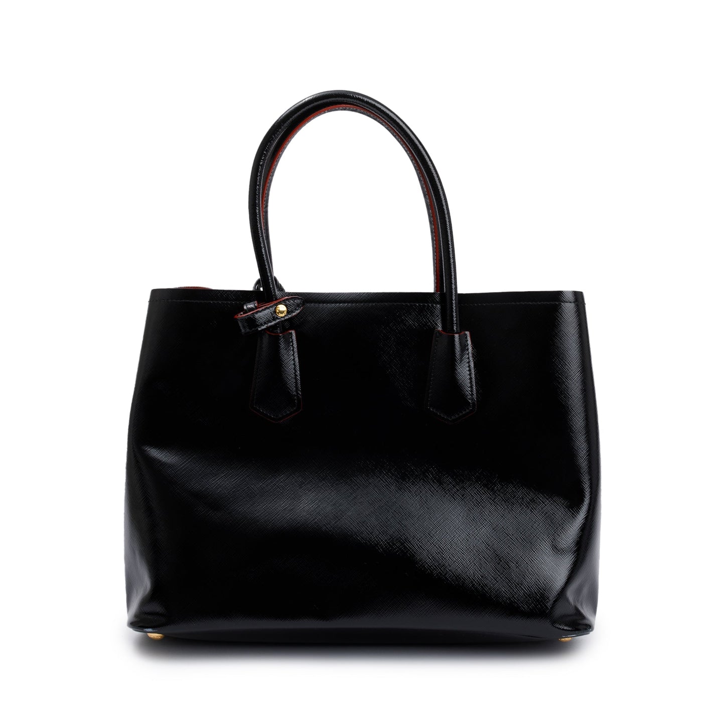 Prada Black/Red Saffiano Vernice Shiny Medium Cuir Double Tote