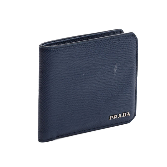 Prada Blue Saffiano Leather Bi-Fold Wallet