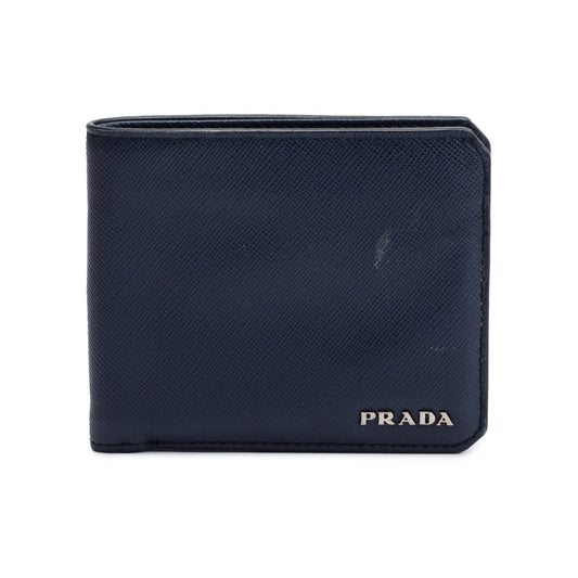 Prada Blue Saffiano Leather Bi-Fold Wallet