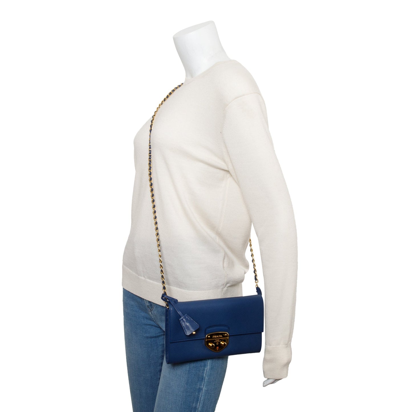 Prada Blue Saffiano Lux Leather Sound Crossbody Bag