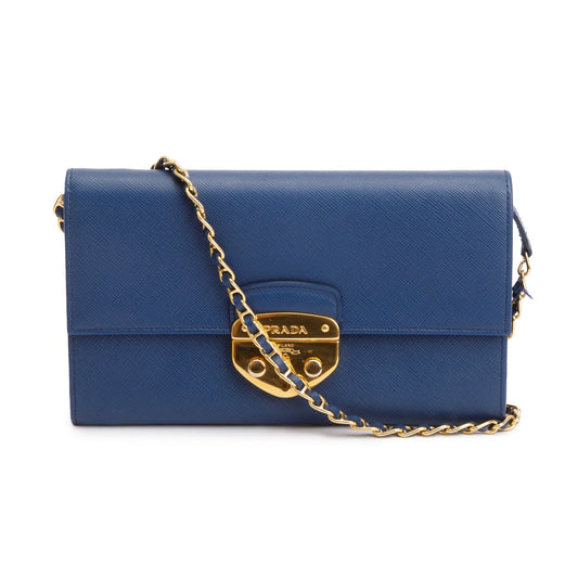 Prada Blue Saffiano Lux Leather Sound Crossbody Bag