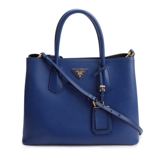Prada Blue Saffiano Lux Medium Cuir Double Tote