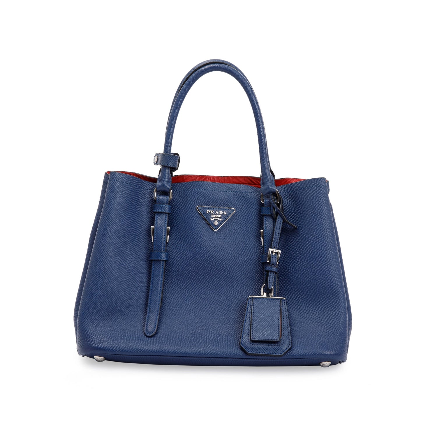 Prada Blue Saffiano Lux Small Cuir Double Tote