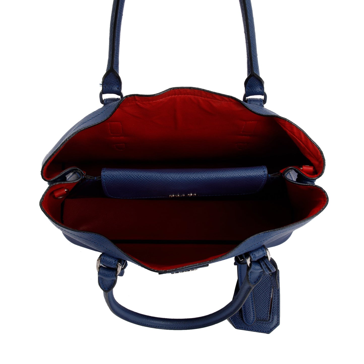 Prada Blue Saffiano Lux Small Cuir Double Tote