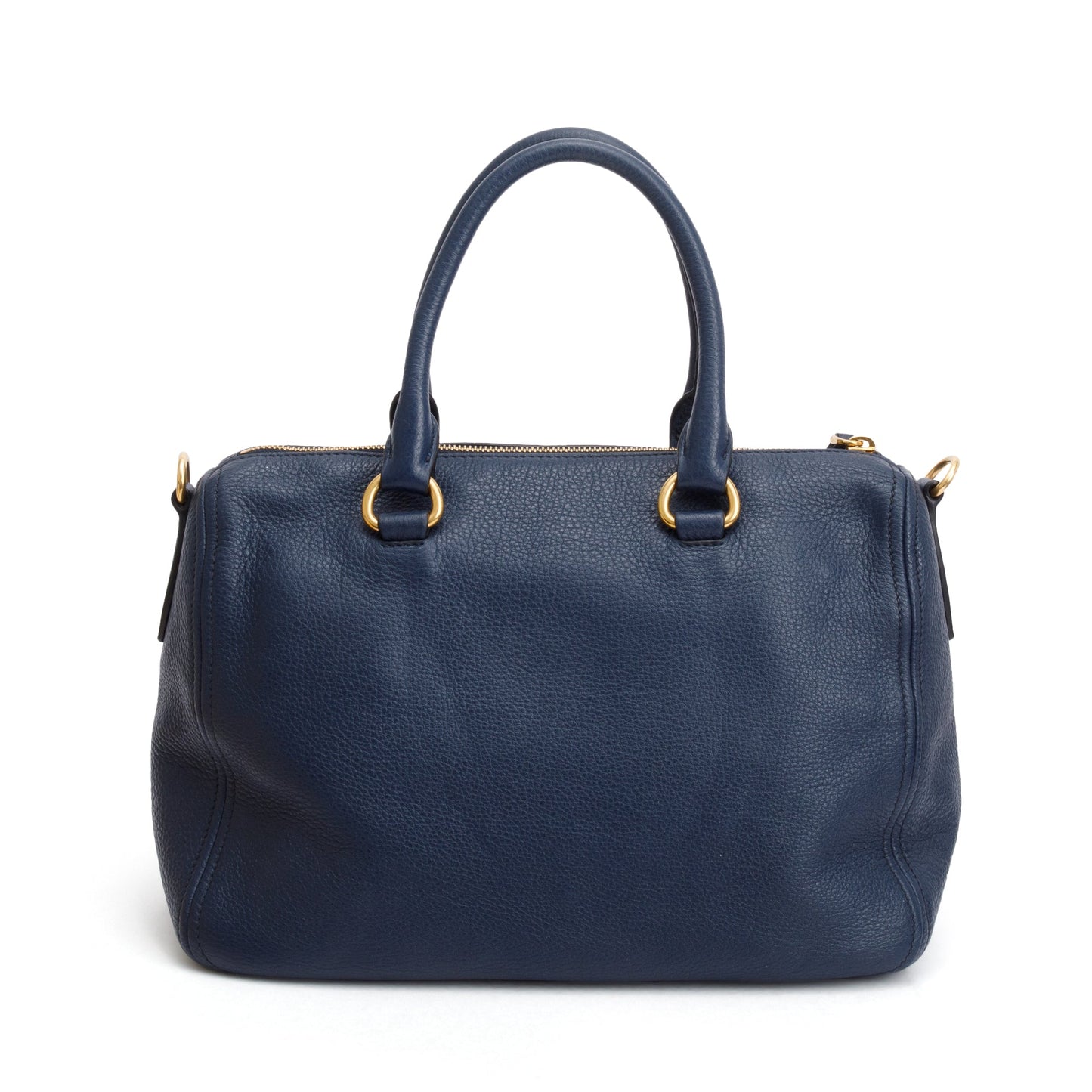 Prada Blue Vitello Phenix Leather Bauletto