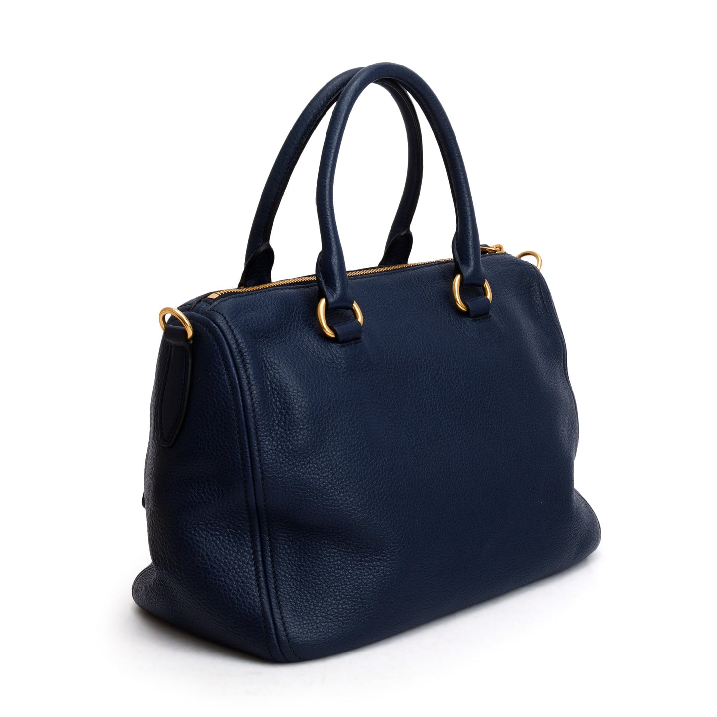 Prada Blue Vitello Phenix Leather Bauletto