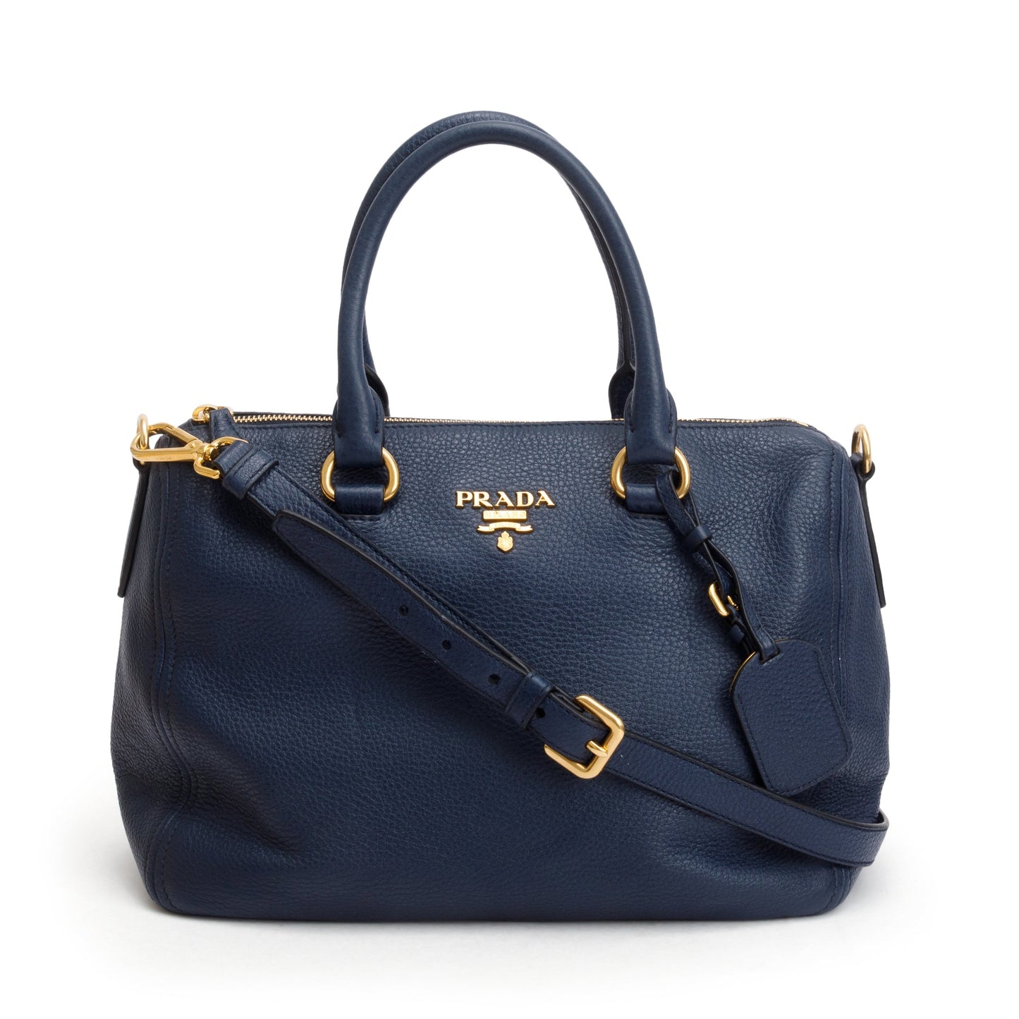 Prada Blue Vitello Phenix Leather Bauletto