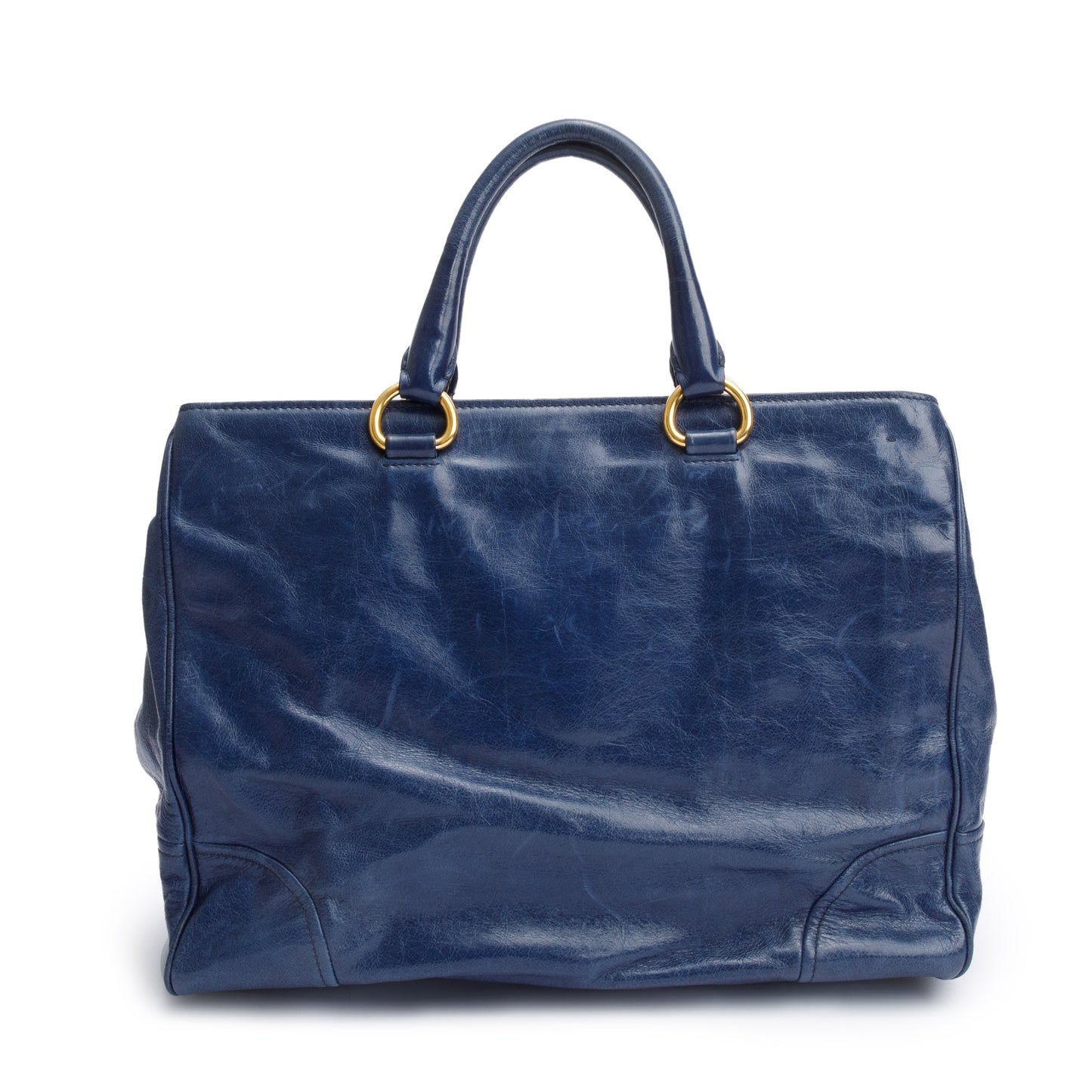 Prada Blue Vitello Shine Leather Shopping Tote